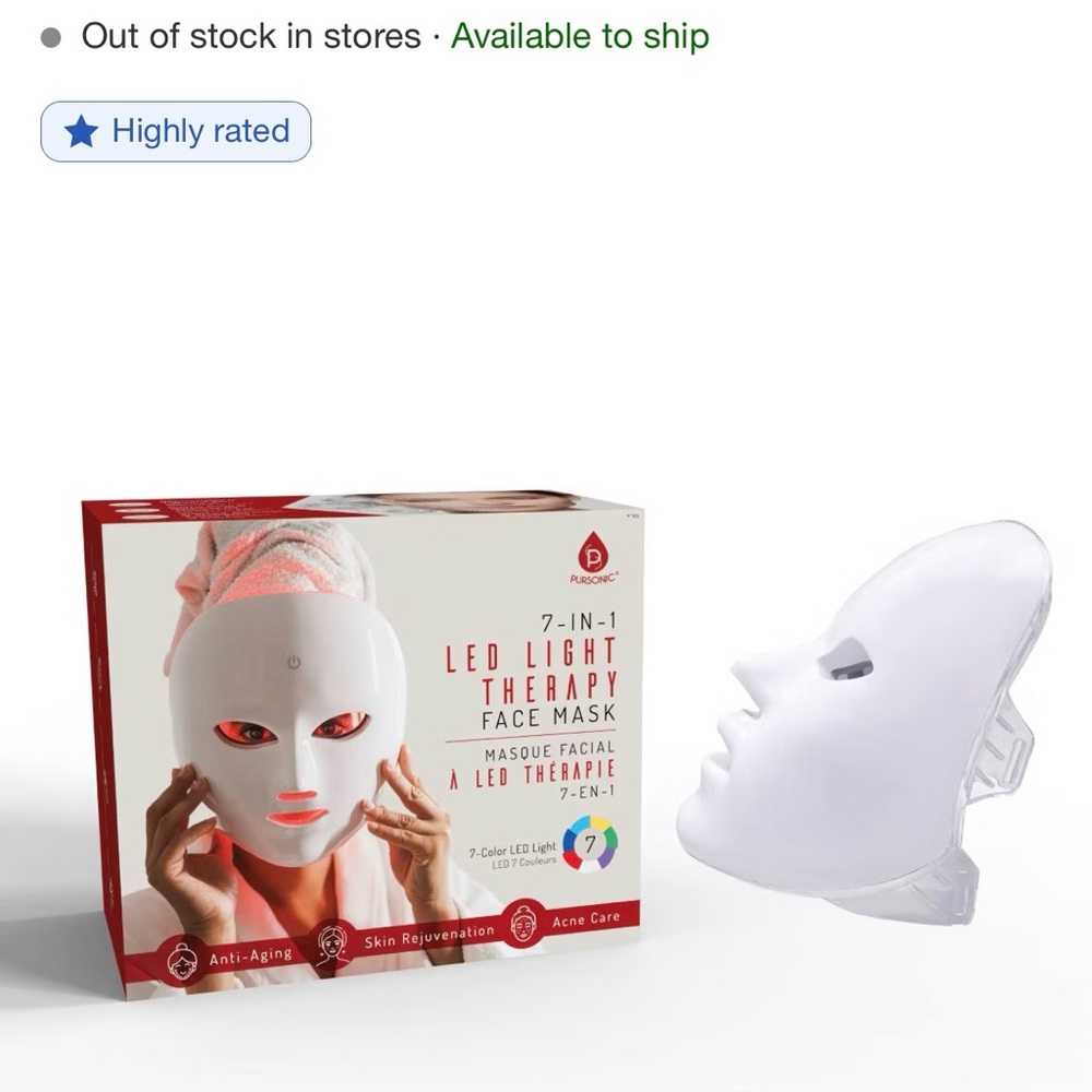 7-in-1 LED Light Therapy Face Mask - White